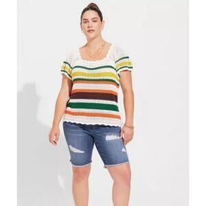 TORRID Pullover Crochet Square Neck Flutter Sleeve Sweater NWT 2X